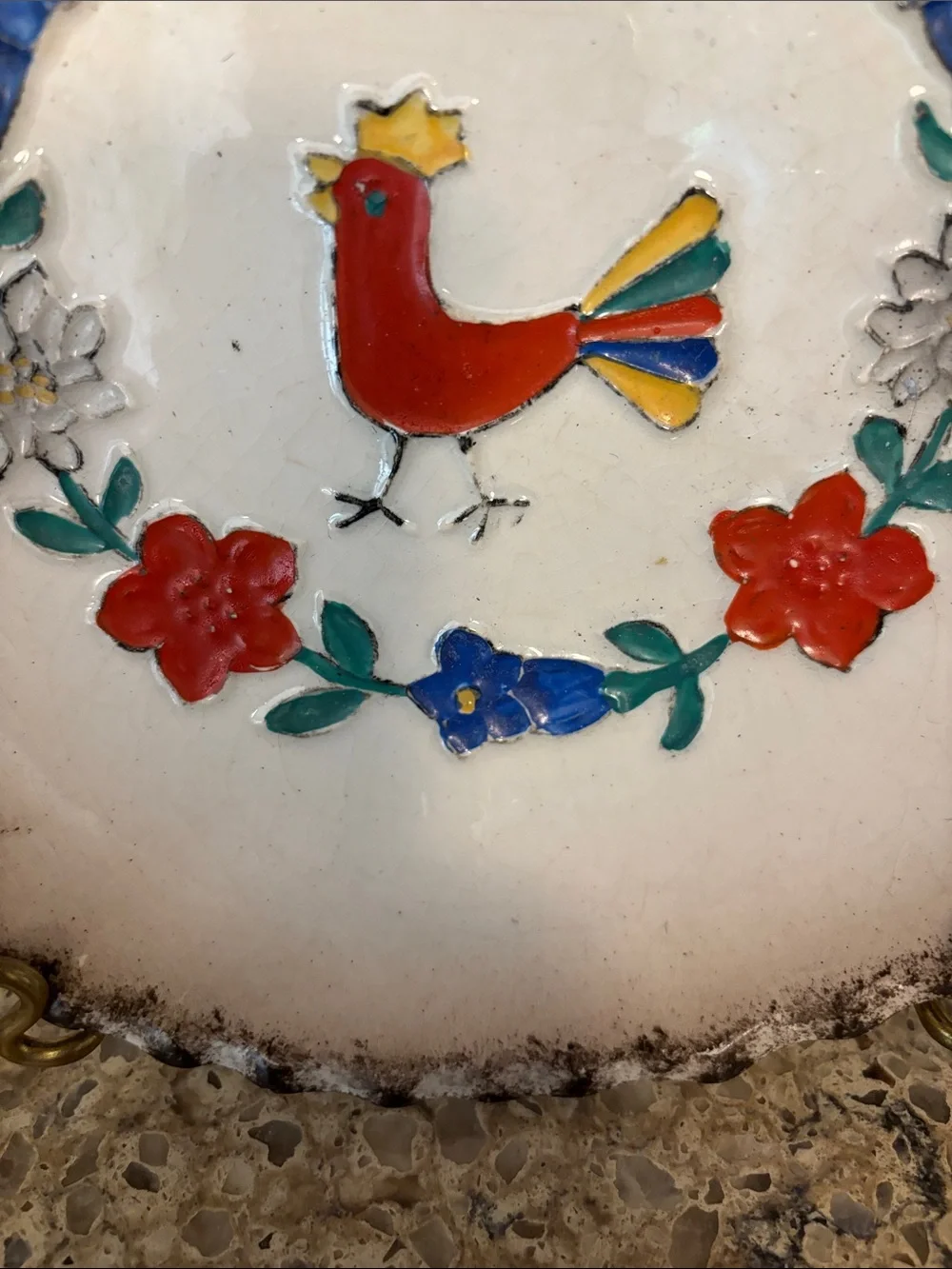 RARE Vintage Goebel Ceramic Plate with Colorful Rooster & Floral Design - Picture 4 of 8